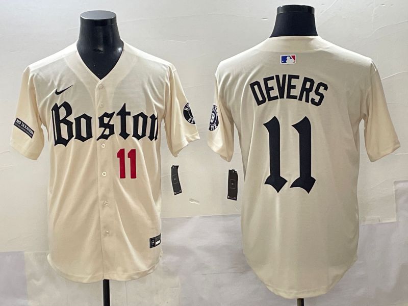 Men 2025 Boston Red Sox 11 Devers Cream Five generations Joint Name Nike MLB Jersey style 7